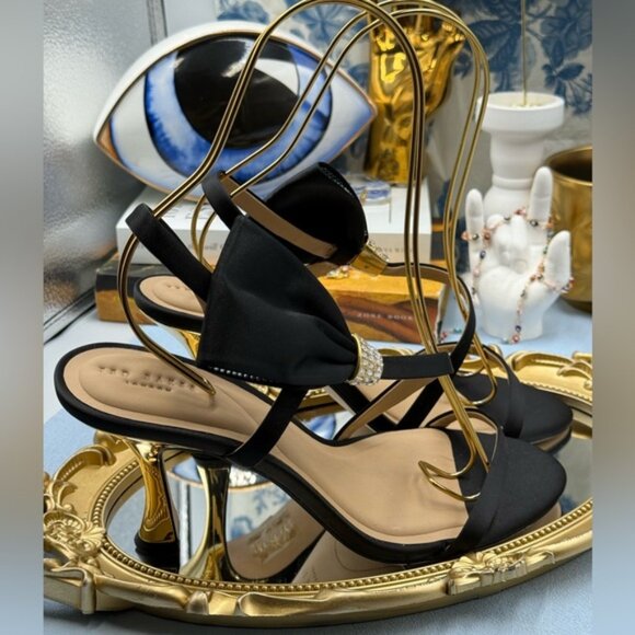 🆕 TED BAKER 🧿 NWOB Belle Black Satin Half Bow Sandal, Sz 39 US 8.5 - Picture 9 of 15